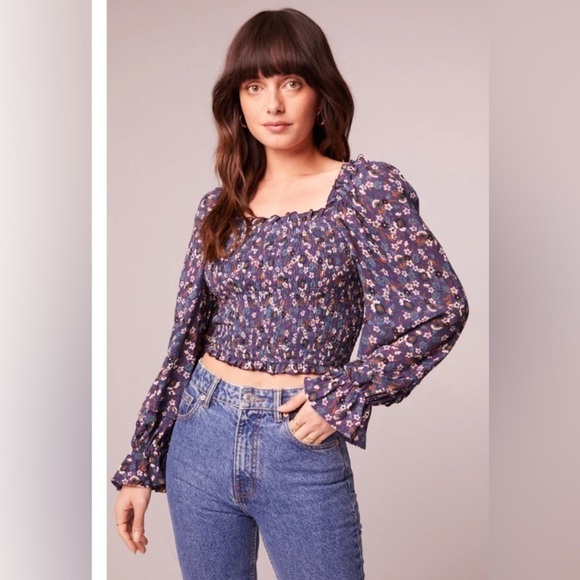 NWT Band of the Free Boho Cottagecore Prairie Purple Ditsy Floral Crop Top Small - Picture 1 of 14